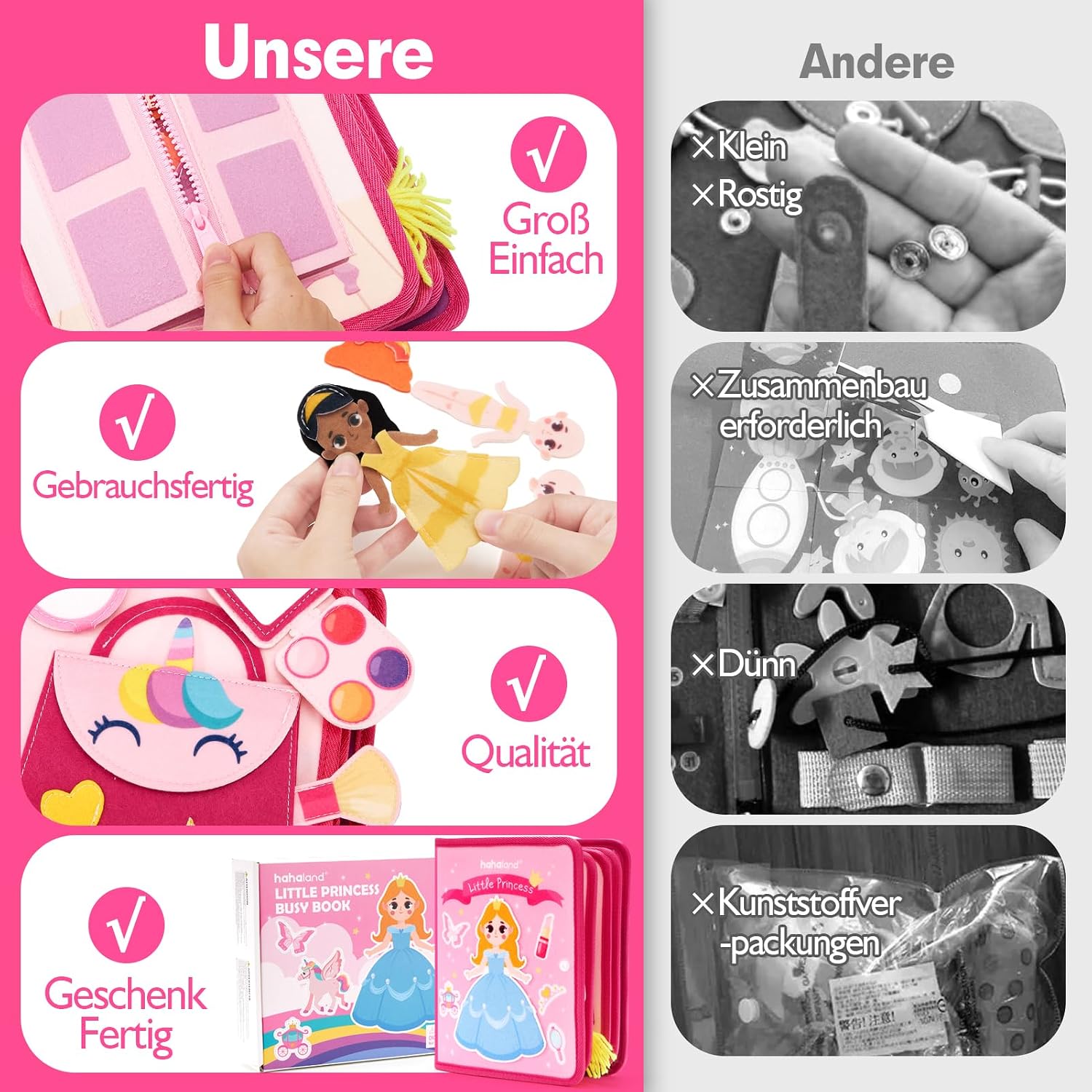 Detalle 2 de Hahaland Prinzessinnen Busy Board 20 in 1