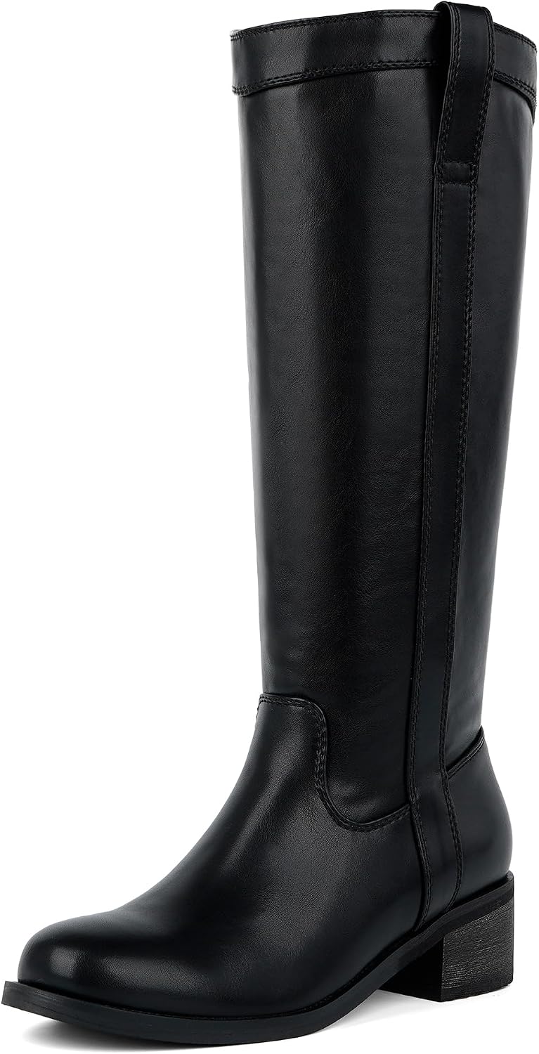 Detalle de QIY Knee-High Boots for Women with Square Toe, Side Zipper and Low Heel