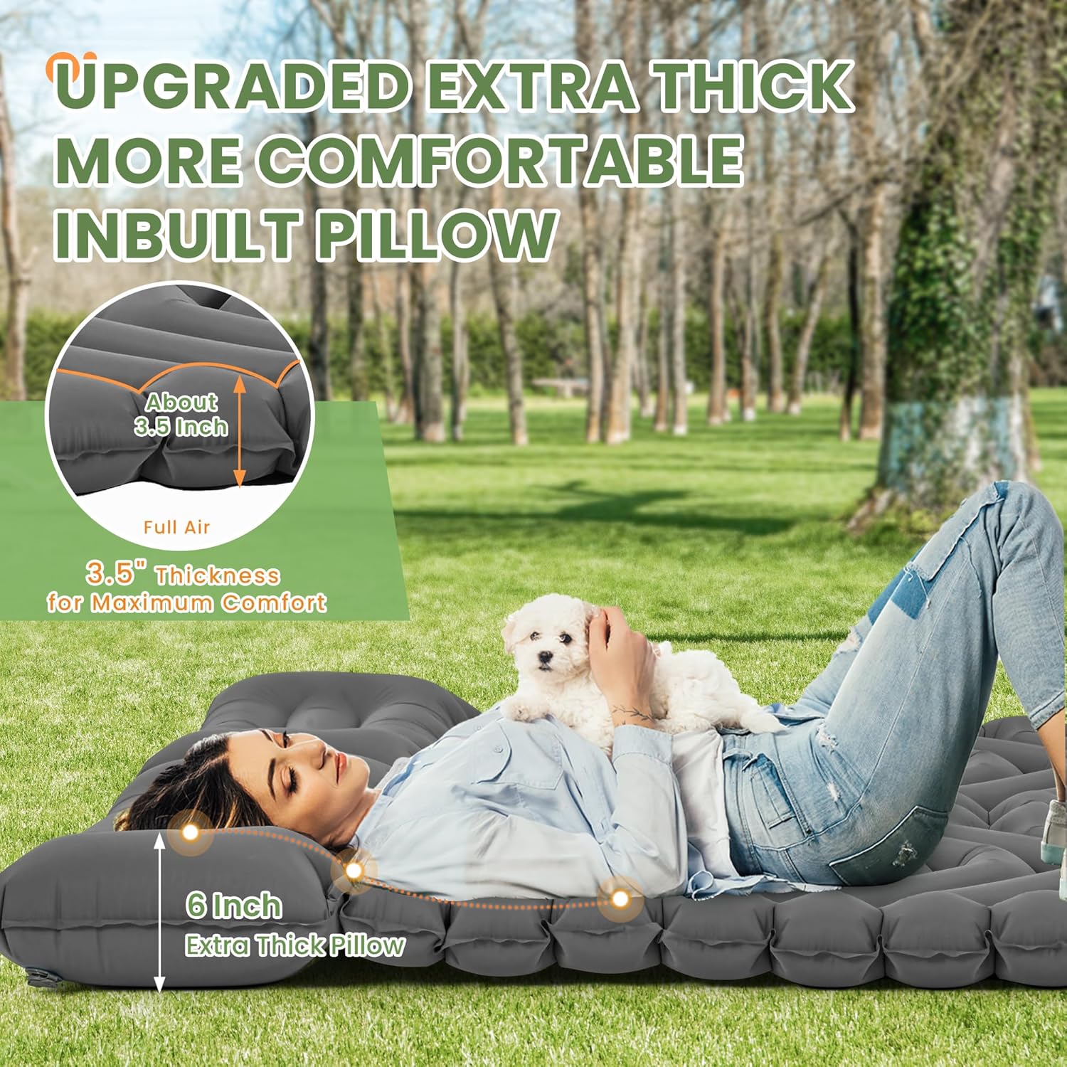 Detalle 2 de ROPODA Double Camping Inflatable Mattress with Built-in Foot Pump