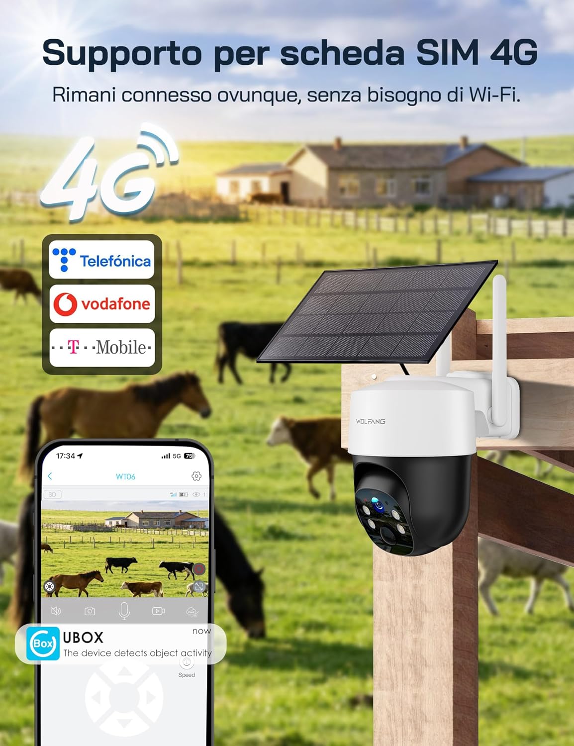 Thumbnail 5 de WOLFANG Telecamera Esterno 4G con SIM, pannello solare e 2.5K HD