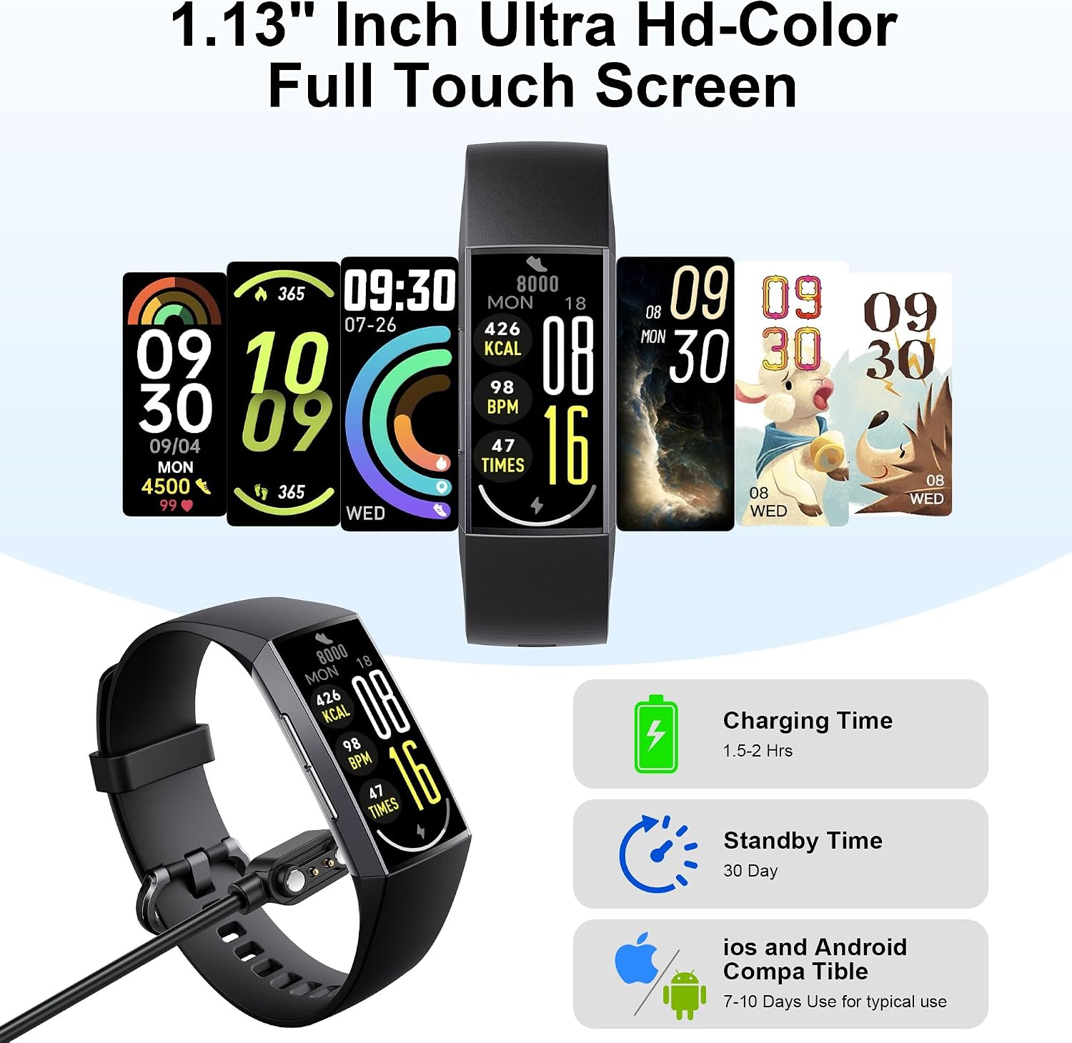 Thumbnail 6 de Jimhaby Fitness Tracker Smartwatch with 1.13" AMOLED Display, Heart Rate & Sleep Tracking, IP68 (Black)
