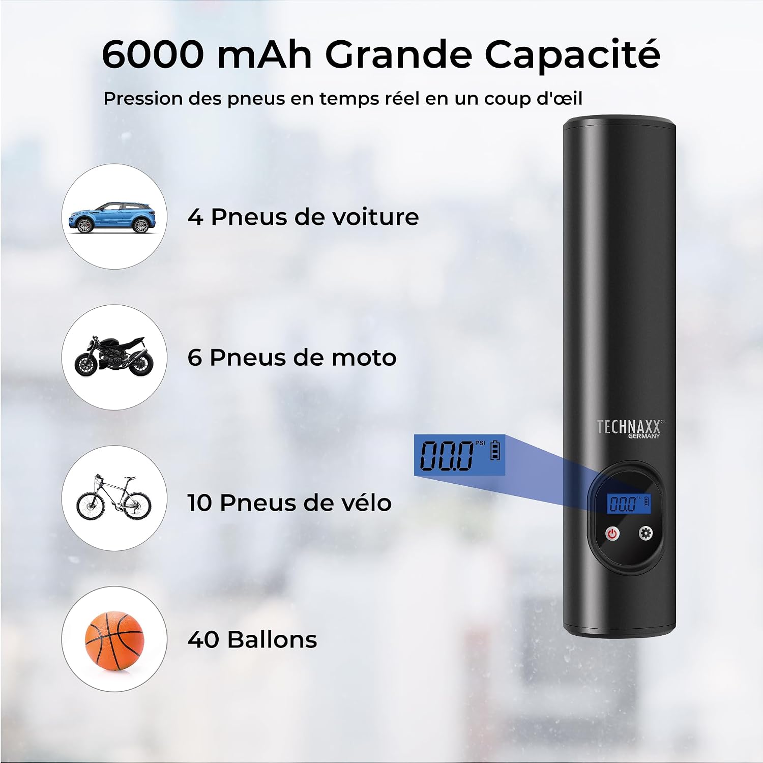 Detalle de Technaxx Compresseur d'air à Batterie 6000 mAh