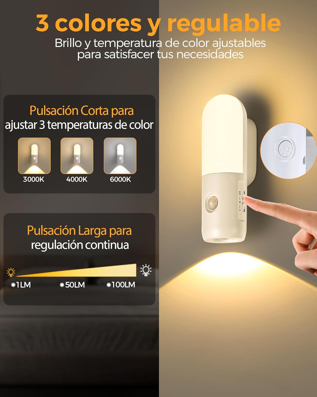 Detalle 2 de Gotopceed Luz LED Nocturna Sensor Movimiento Recargable