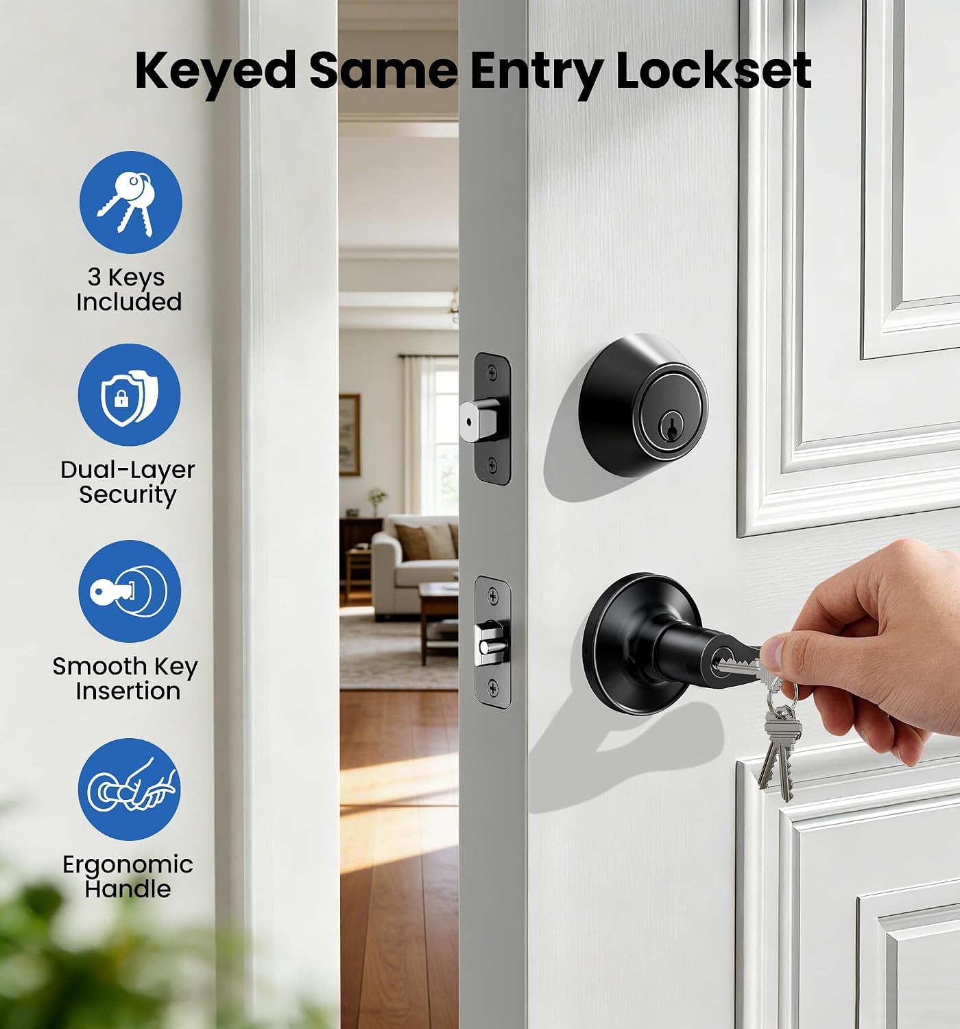Detalle 2 de Veise Front Door Handle Lock Set, Zinc Alloy