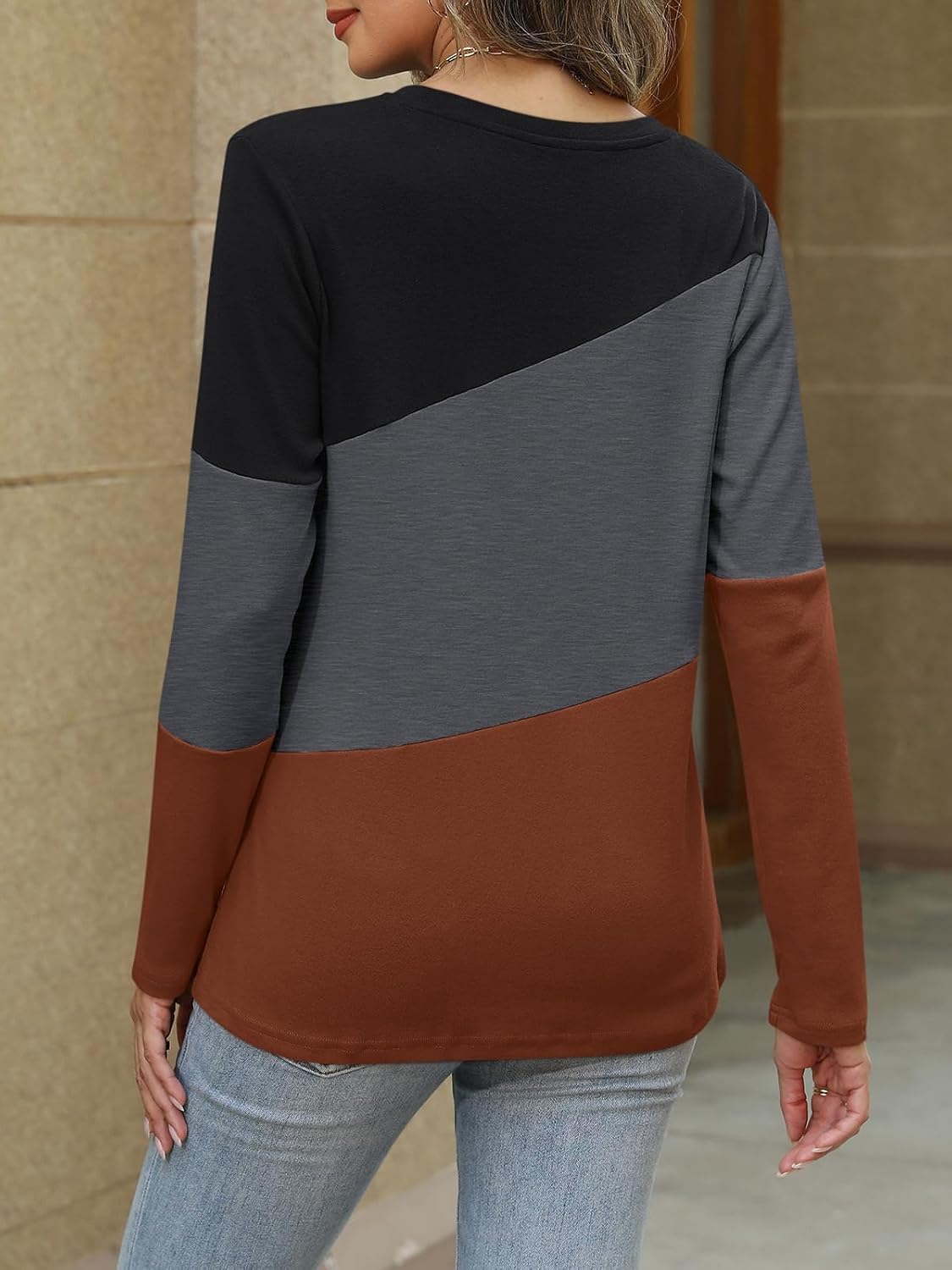 Detalle de ORANDESIGNE Women's Color-Block Tunic Top, Crew Neck