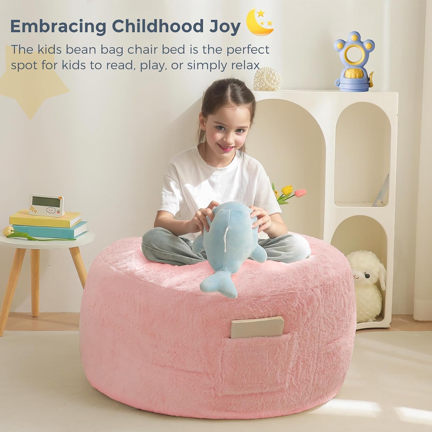 Detalle de MAXYOYO K06-Series Kids’ Convertible Bean Bag Chair, Pink, High-Density Foam