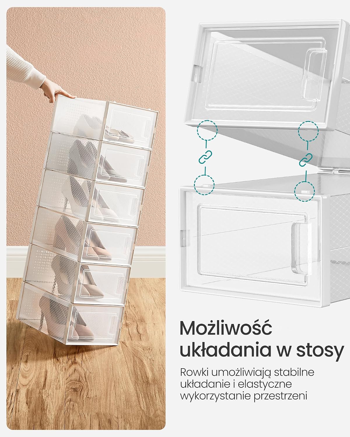 Detalle 2 de SONGMICS LSP12SWT – składane pudełka na buty, 12 sztuk, do rozmiaru 44