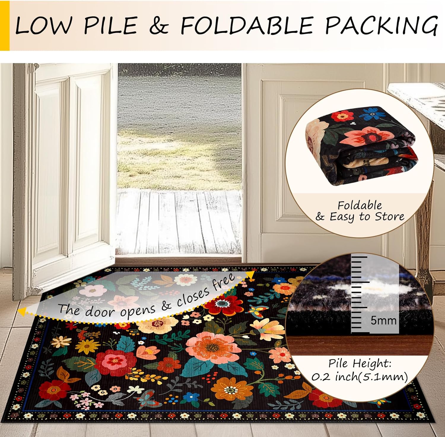 Thumbnail 3 de RELEANY Floral Nursery 5x7 Washable Area Rug