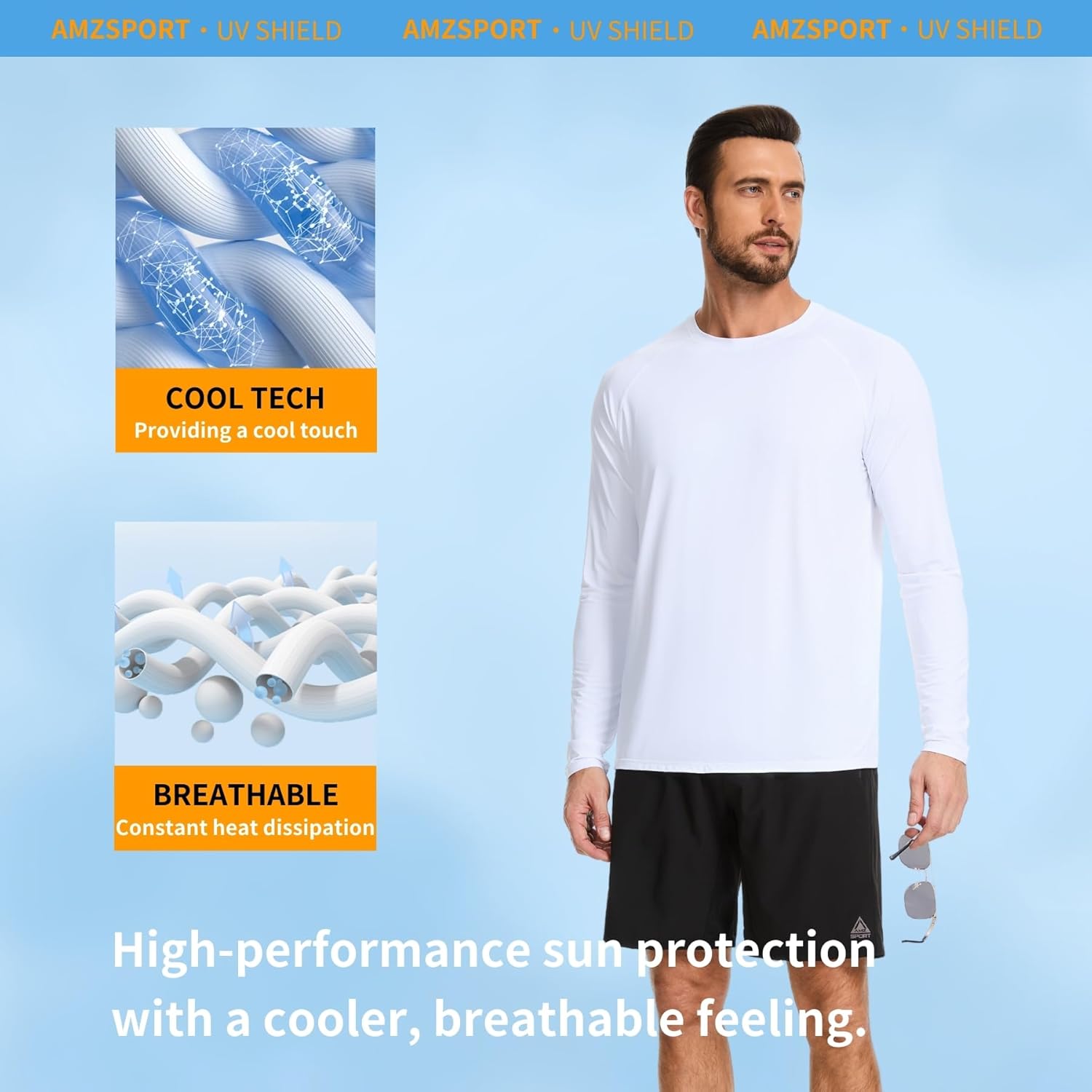 Thumbnail 3 de AMZSPORT Maglietta UV uomo rashguard UPF 50+ a maniche lunghe per pesca, surf, ciclismo e trekking