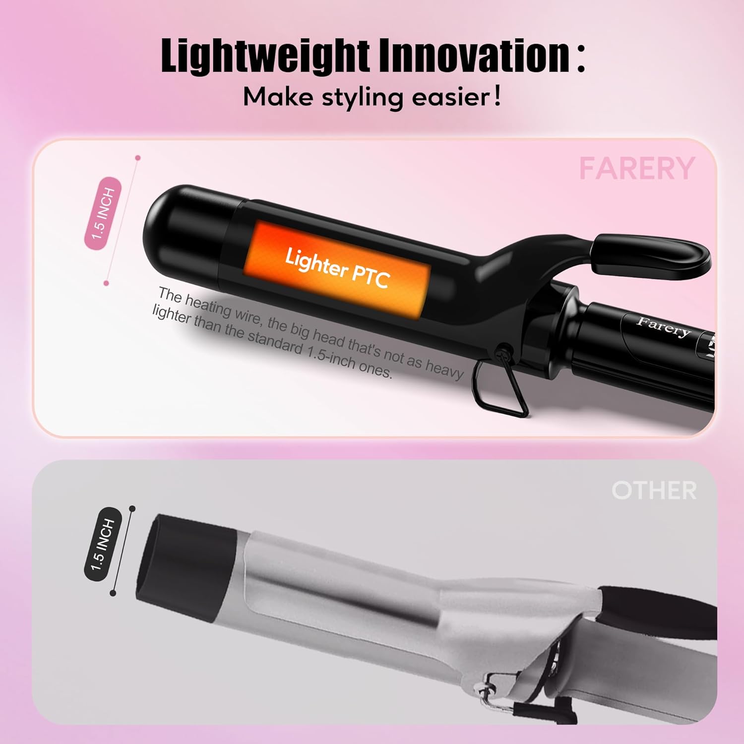 Thumbnail 2 de Farery 1.5 Inch Curling Iron for Long Hair — Lightweight Ceramic Barrel with Argan Oil & Keratin