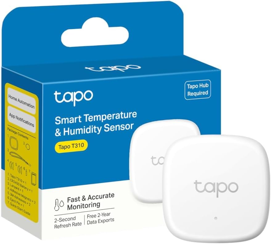 Detalle de Tapo Thermomètre Intérieur Connecté WiFi (T310) – Hygromètre/Température précis avec alertes et rapports, nécessite Tapo Hub H100