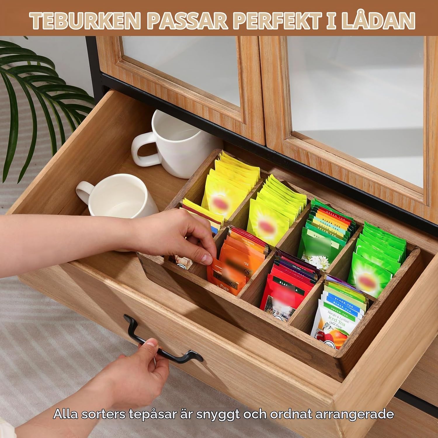Detalle 2 de KIRIGEN tebox i paulowniaträ med 8 öppna fack, utan lock