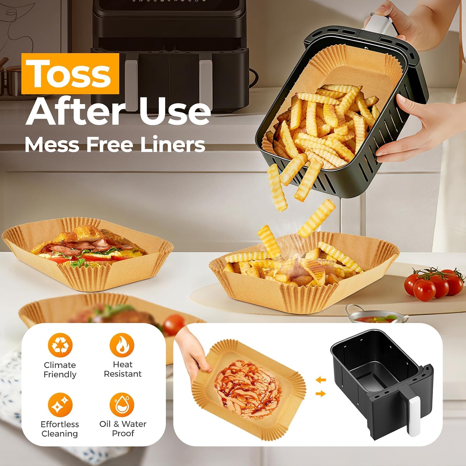 Detalle de vailnd V-200-RE8 Disposable Air Fryer Liners, 200 Rectangle Sheets