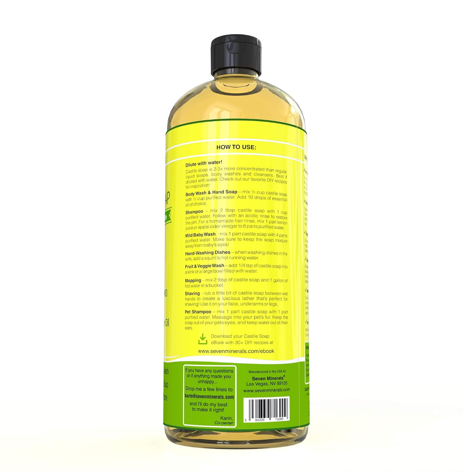 Detalle de Seven Minerals Castile Soap, 33.8 fl oz, Unscented, Palm Oil-Free