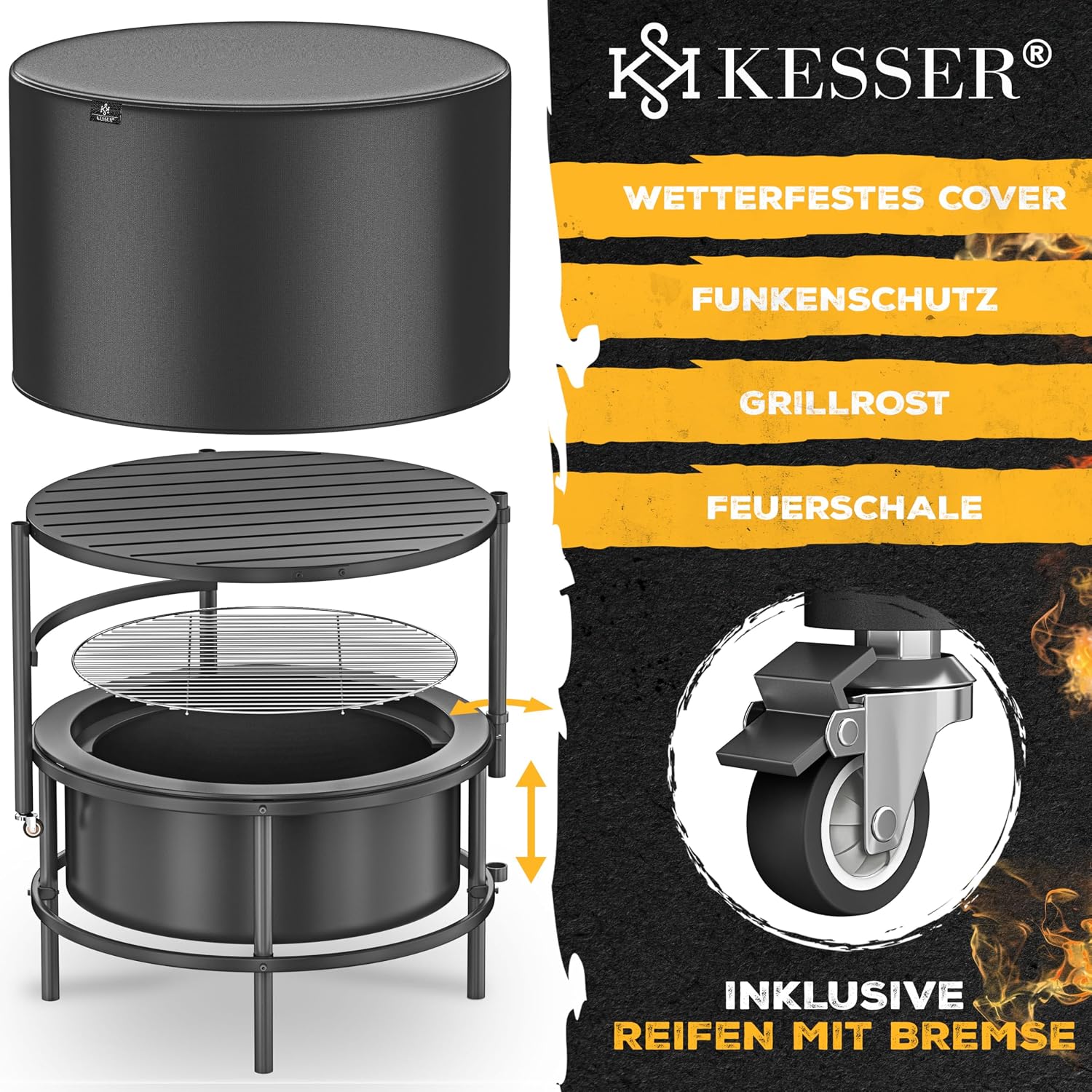 Thumbnail 6 de KESSER Feuerschale mit Grillrost Ø65cm – robuste mobile Feuerstelle mit Grillmöglichkeit