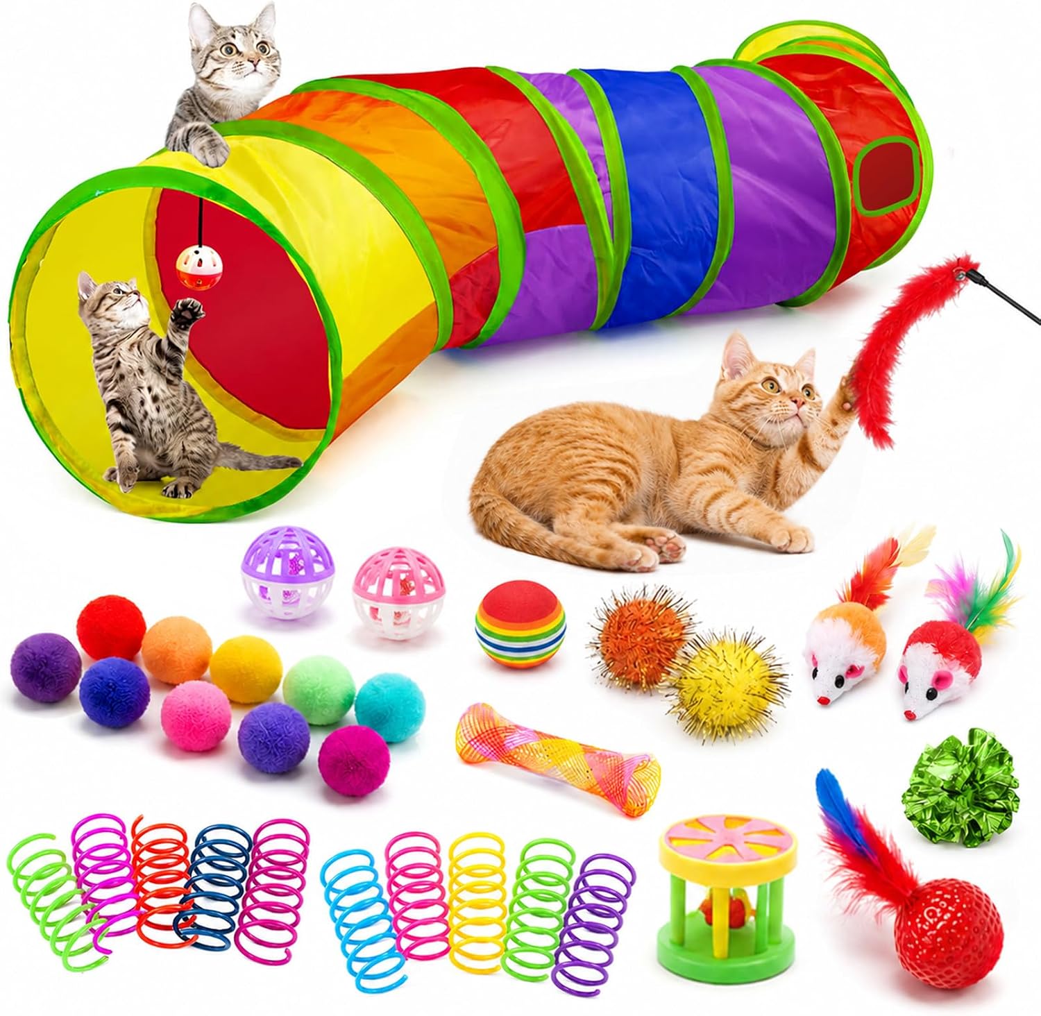 Detalle de AILUKI N-RAINBOW-33 Cat Toy Set, 33 Pieces with 48.8-Inch Tunnel