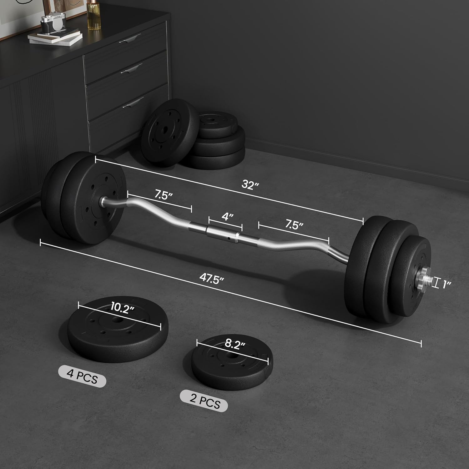 Detalle 2 de Yaheetech YT-00148731 EZ Curl Barbell Weight Set with Detachable Plates