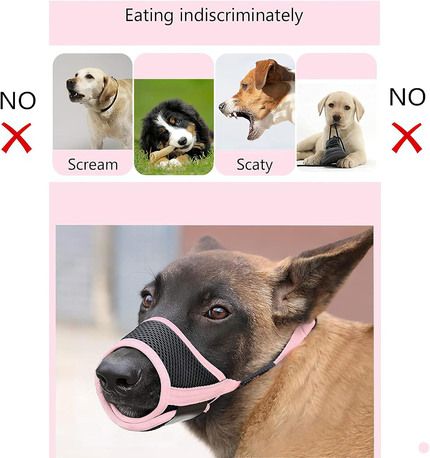 Detalle de HEELE Maulkorb für Hunde mit verstellbarer Schlaufe, atmungsaktivem Nylon und Schnalle (S, Rosa)