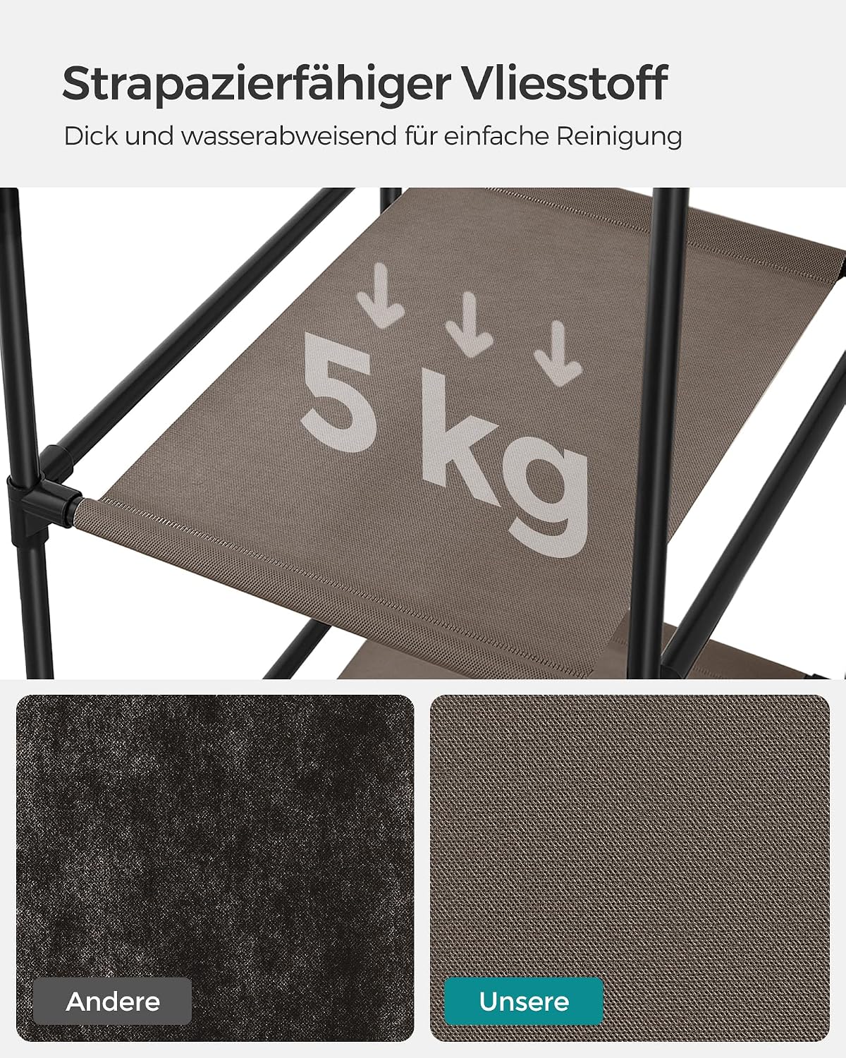 Thumbnail 5 de SONGMICS Kleiderschrank aus Stoff mit Überzug – 45 × 150 × 175 cm, 12 Fächer, Taupe LSF003R02