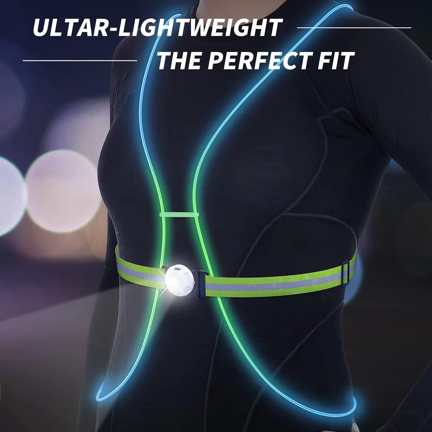 Detalle de Ni-SHEN Reflective Running Vest with Front Light, 360° Illumination and 9 Modes