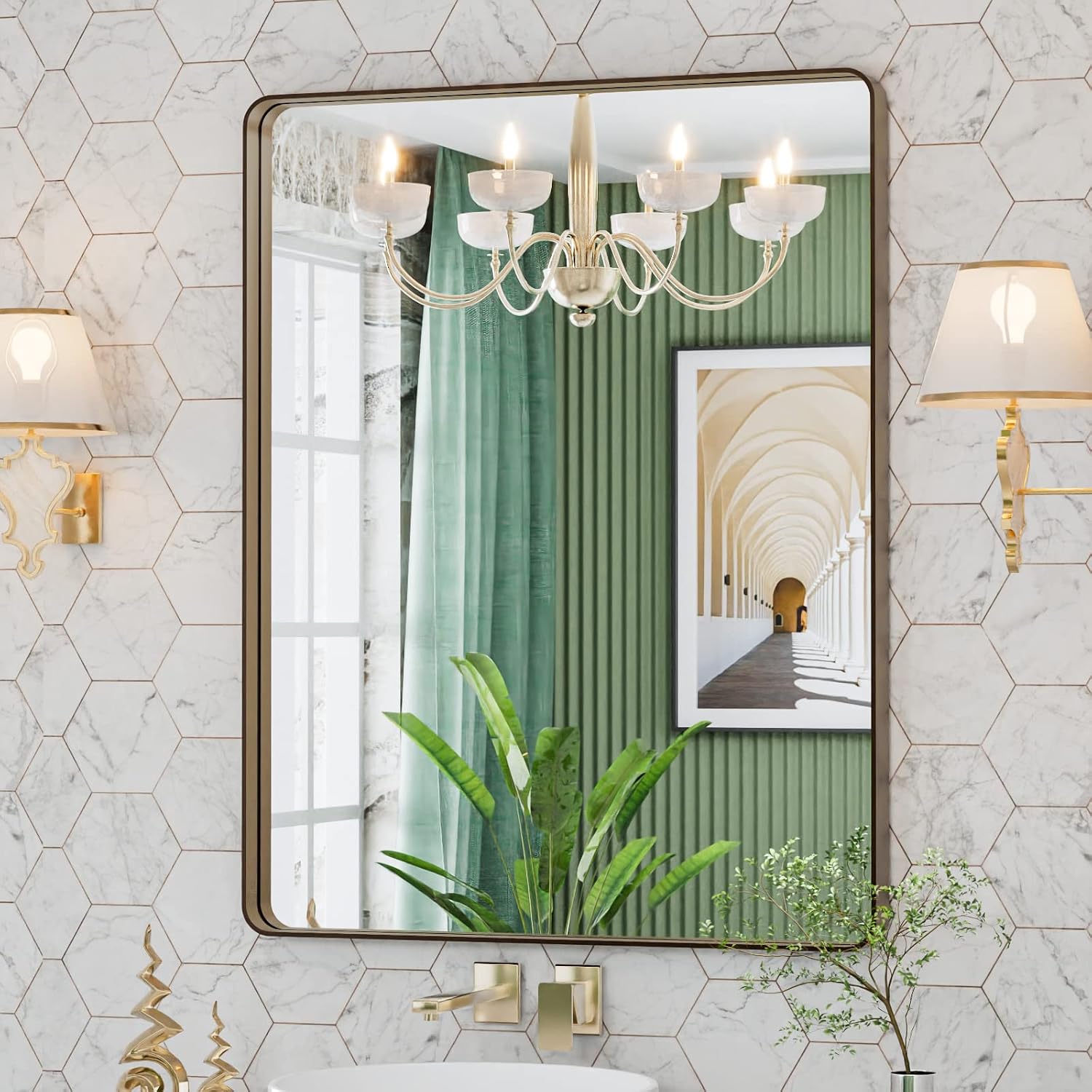 Thumbnail 6 de LoaaO 28x36 Bronze Bathroom Mirror with Brushed Frame 🪞