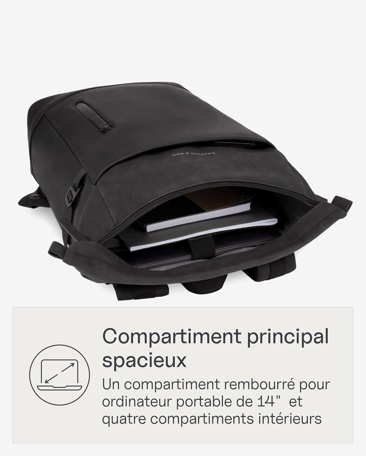 Detalle de Kapten & Son Aarhus All Black – sac à dos rolltop 14 L avec compartiment ordinateur 14