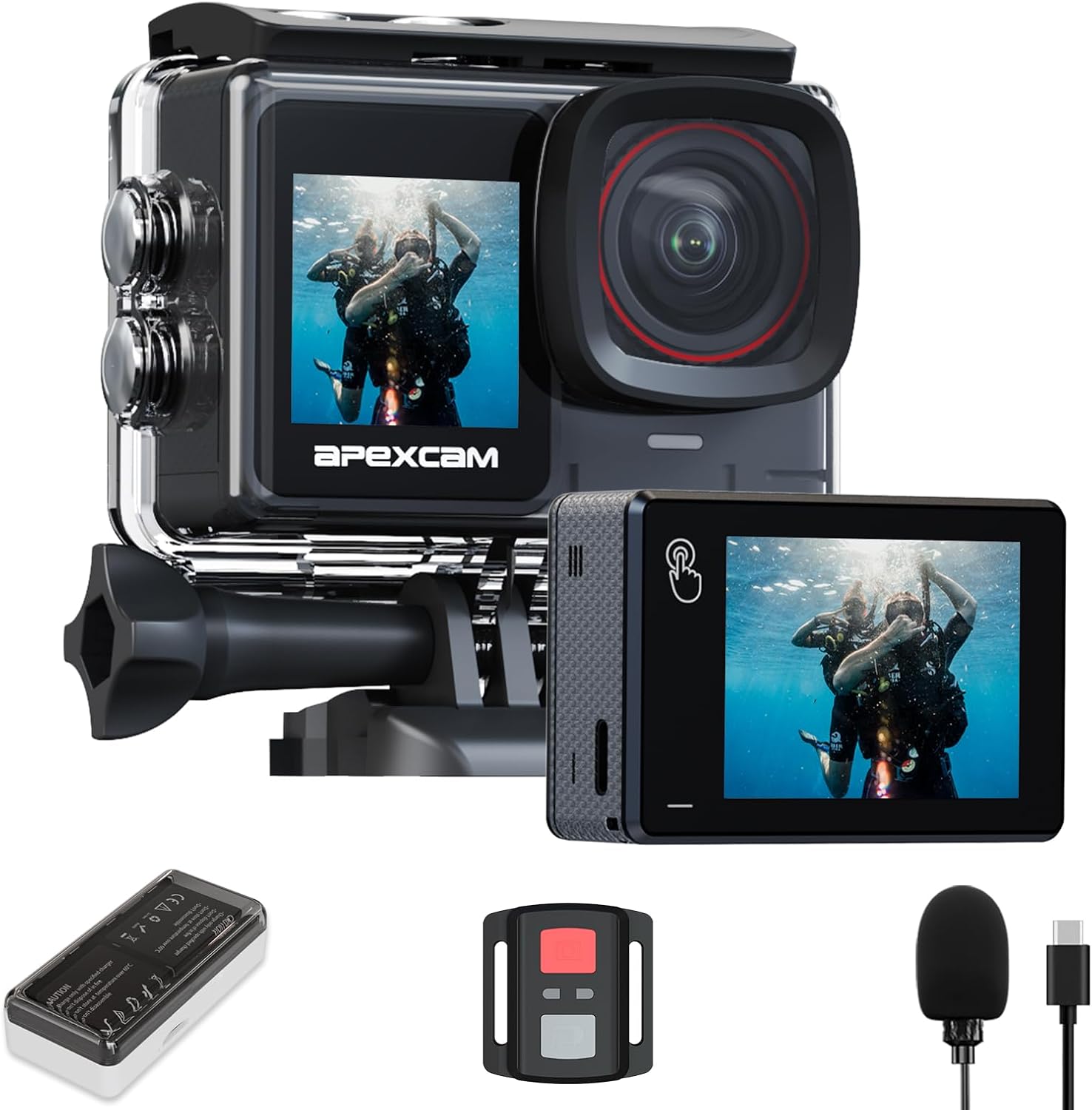 Detalle de Apexcam X80pro actiecamera 4K 60 fps met EIS en dubbel scherm