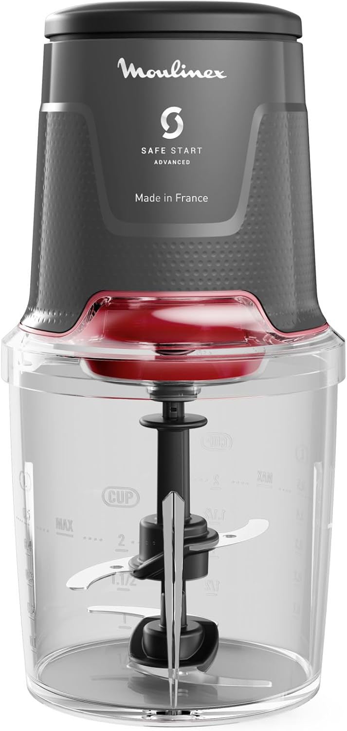 Detalle de Moulinex Easy Press AT740H: Tritatutto Elettrico 600W con 4 lame in acciaio, capacità 500 ml, colore Hippo Iron