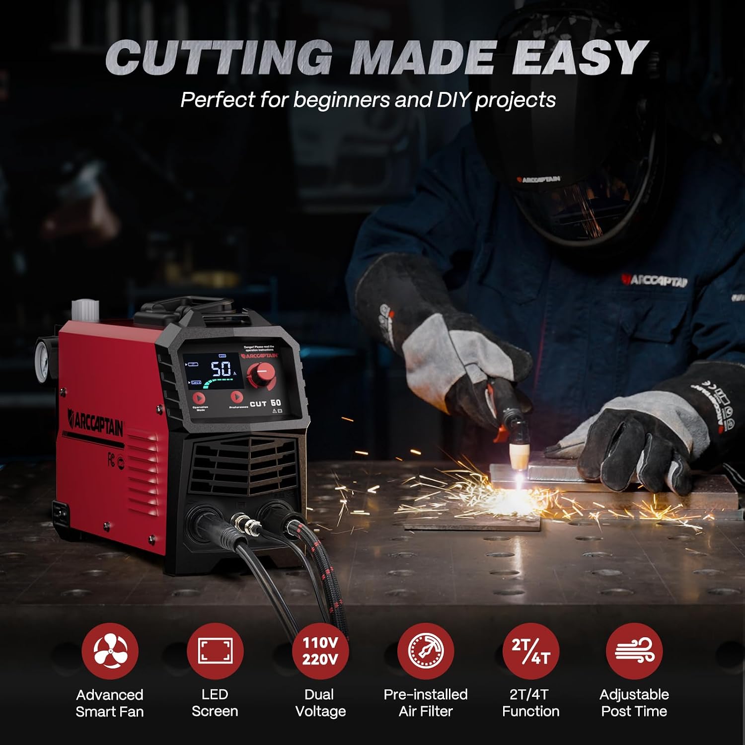Thumbnail 6 de ARCCAPTAIN 50A Plasma Cutter, 110V/220V, 2/3-Inch Max Cut, LED Display