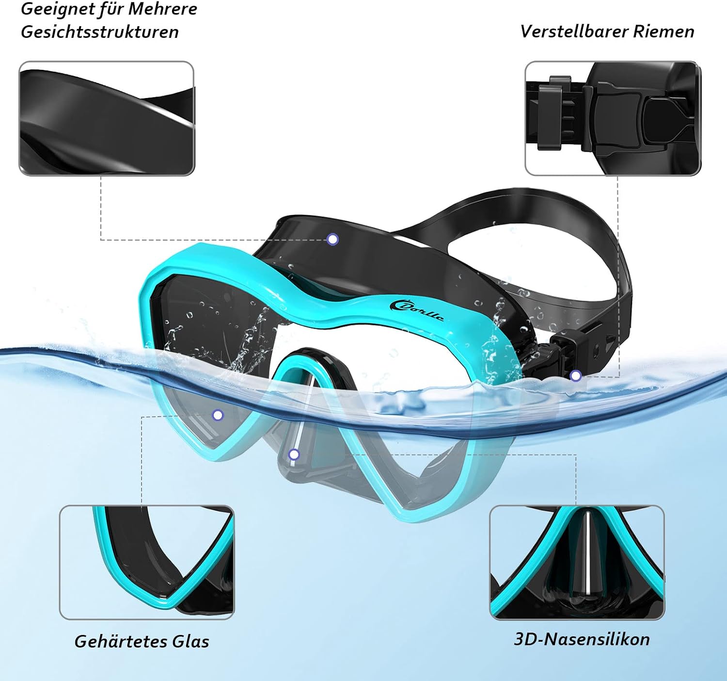 Thumbnail 5 de Dorlle Schnorchelset Panorama Schnorchelmaske 🏊