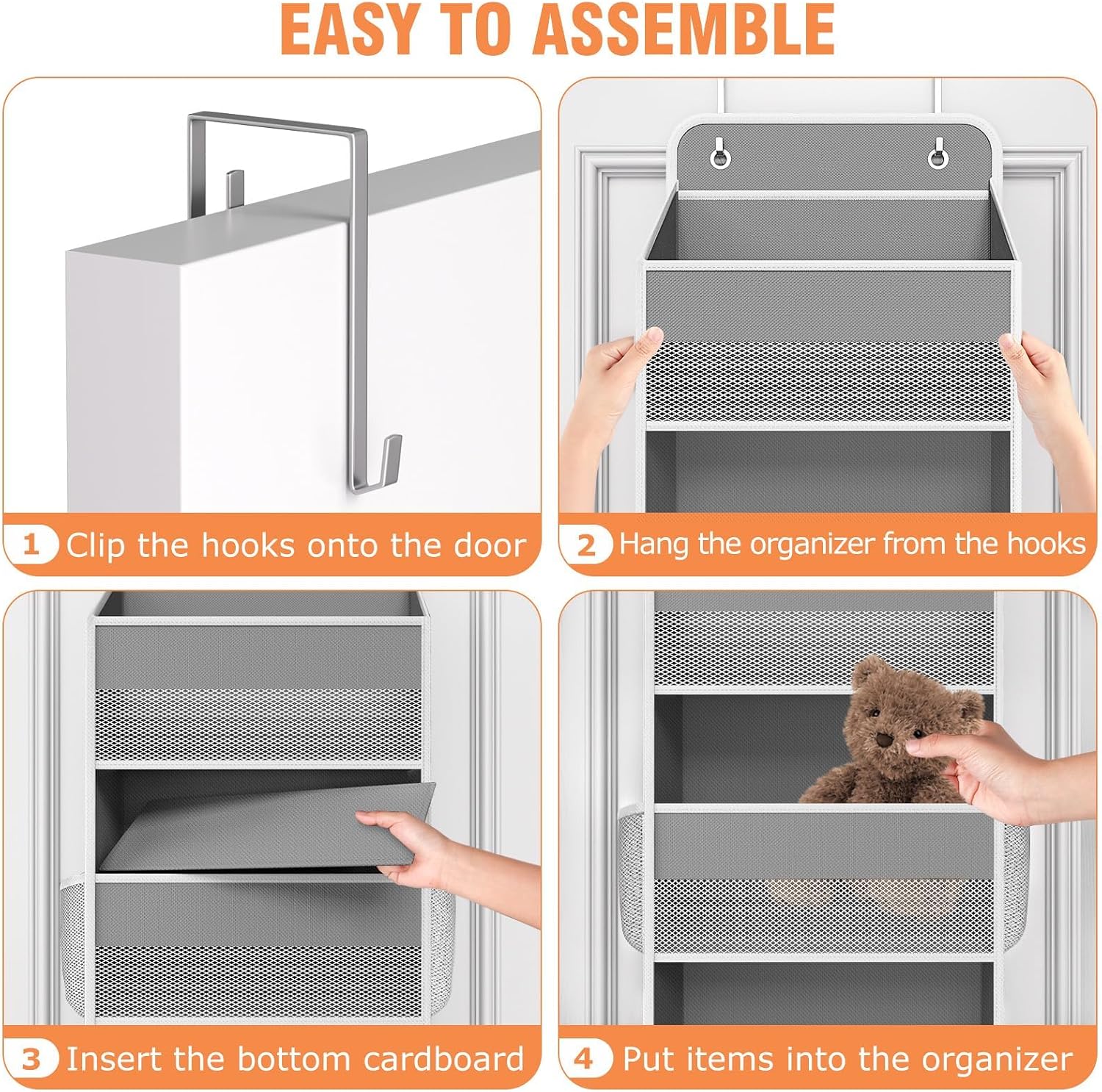 Detalle de WISELIFE Over-the-Door Organizer with 4 Shelves, Mesh Pockets and 40 lb Capacity