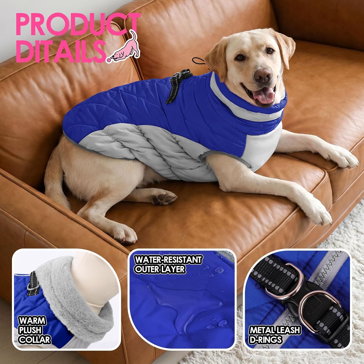 Detalle de AOFITEE 1207-AF-12180-Blue-S Dog Winter Coat, Blue Fleece Lining
