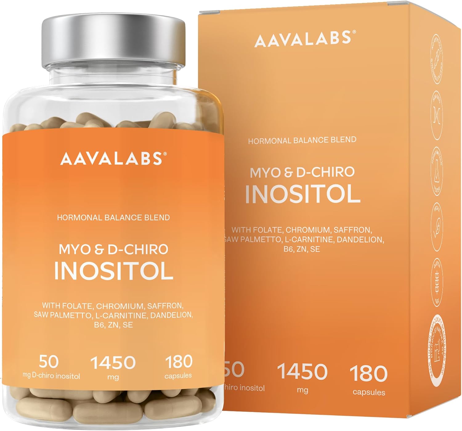 Detalle de AAVALABS Myo-Inositol & D-Chiro-Inositol capsules, 180 stuks, vegan