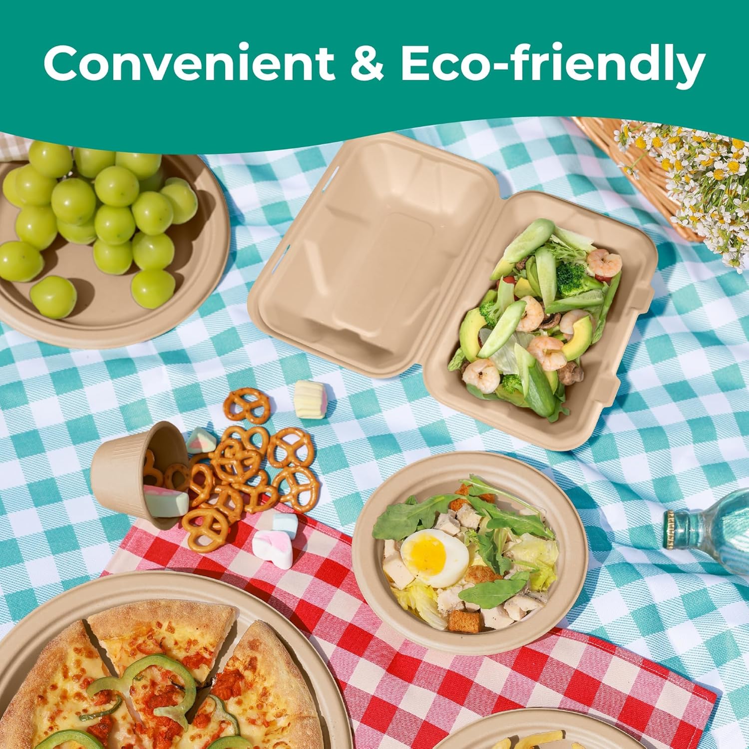 Thumbnail 5 de Fit Meal Prep 100 Pack 9x6 Compostable To Go Food Containers