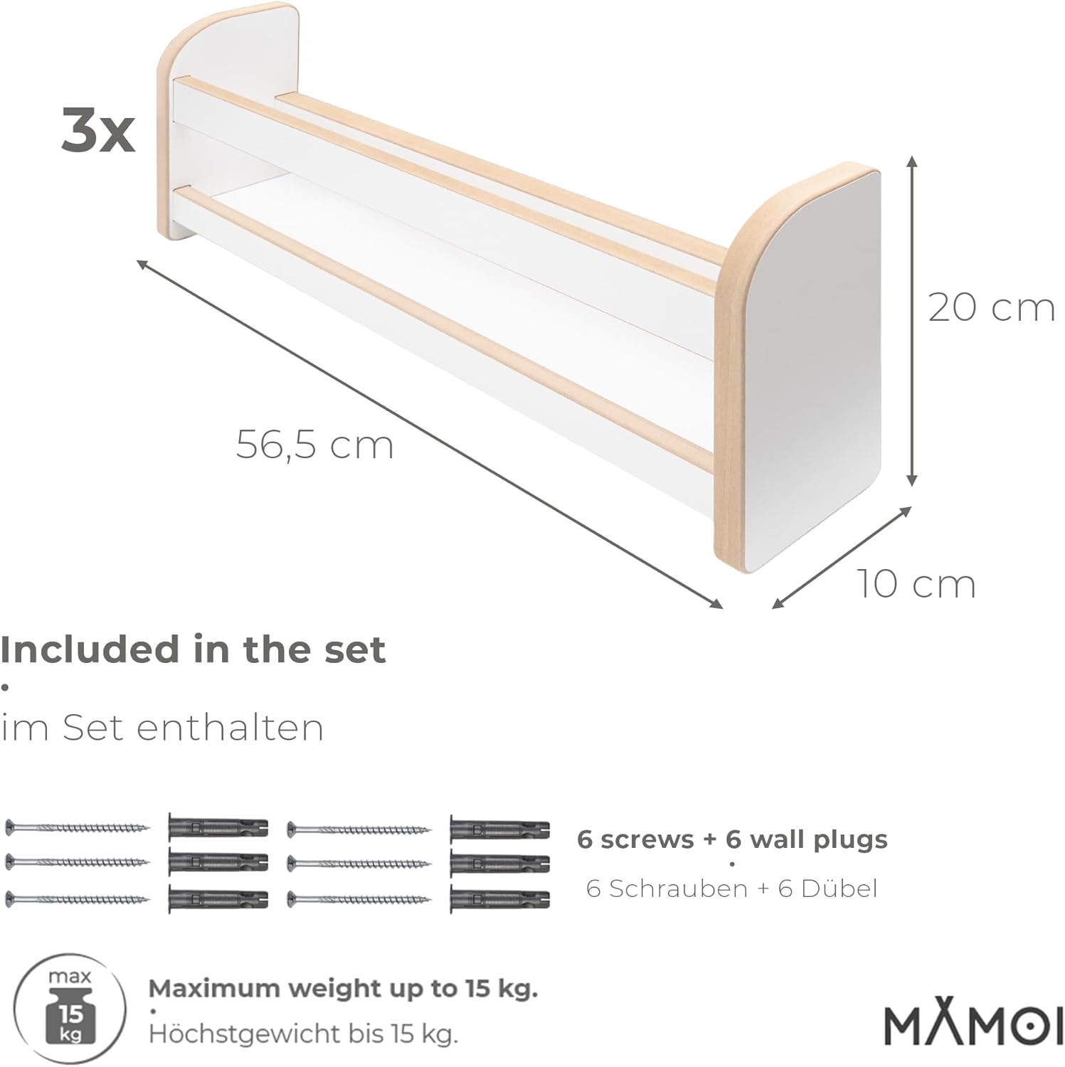 Thumbnail 2 de MAMOI Set di 3 mensole per bambini in legno: libreria Montessori da parete