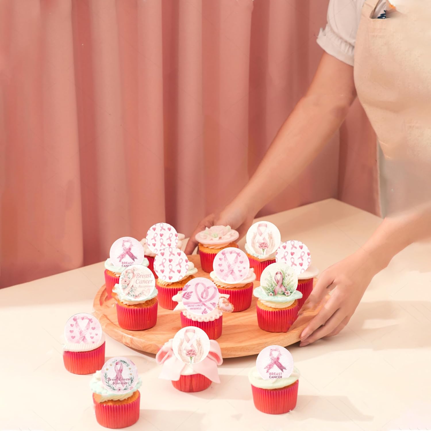 Thumbnail 6 de Xsstarmi 64-Pack Breast Cancer Awareness Edible Cupcake Toppers