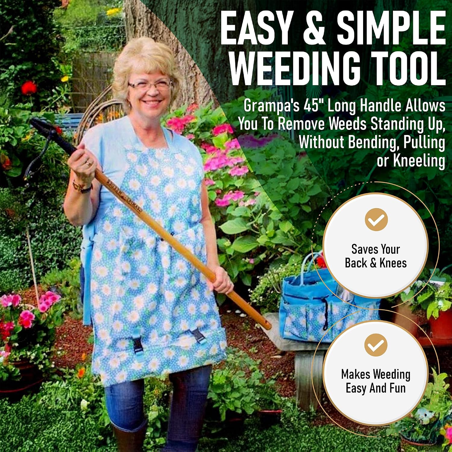 Detalle de Grampa's Weeder Original Stand-Up Weed Puller with Bamboo Handle and 4-Claw Steel Head