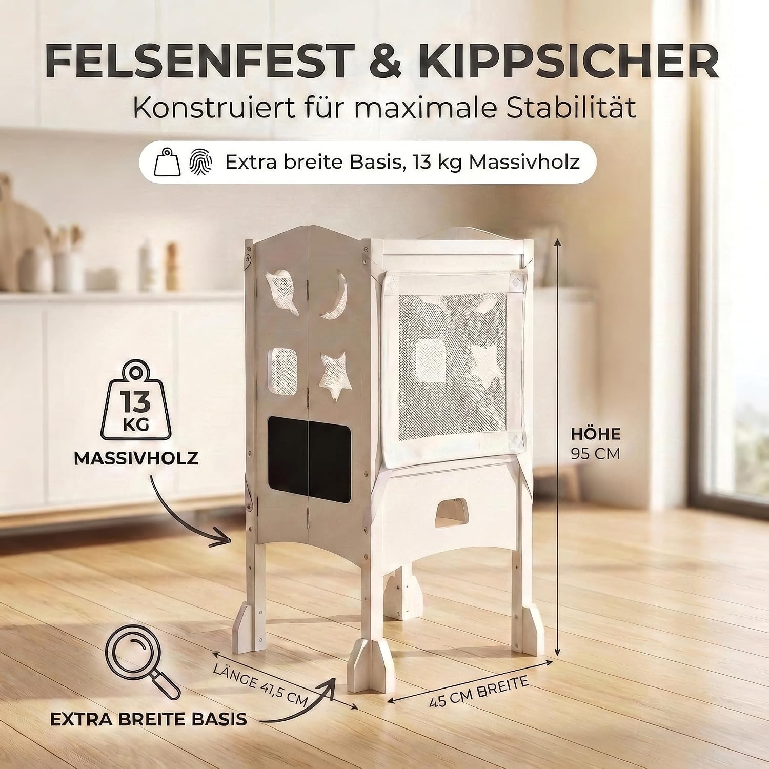 Detalle 2 de BabybeFun Lernturm ab 1 Jahr (klappbar) mit 360° Sicherheitsnetz & Anti-Kipp-Schutz