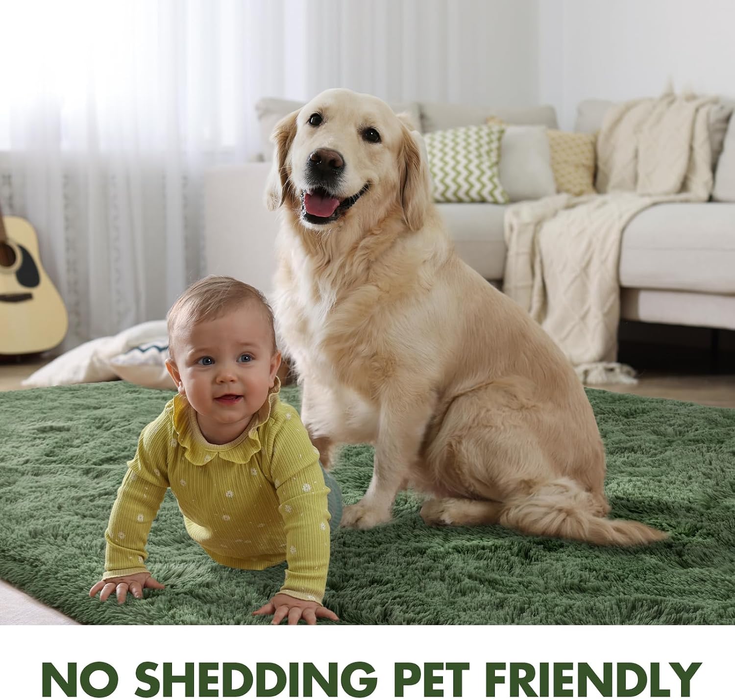 Thumbnail 5 de 9x12 Ft Extra Large Shag Green Area Rug (Ultra-Soft, Non-Slip) for Living Room, Bedroom, and Kids Spaces