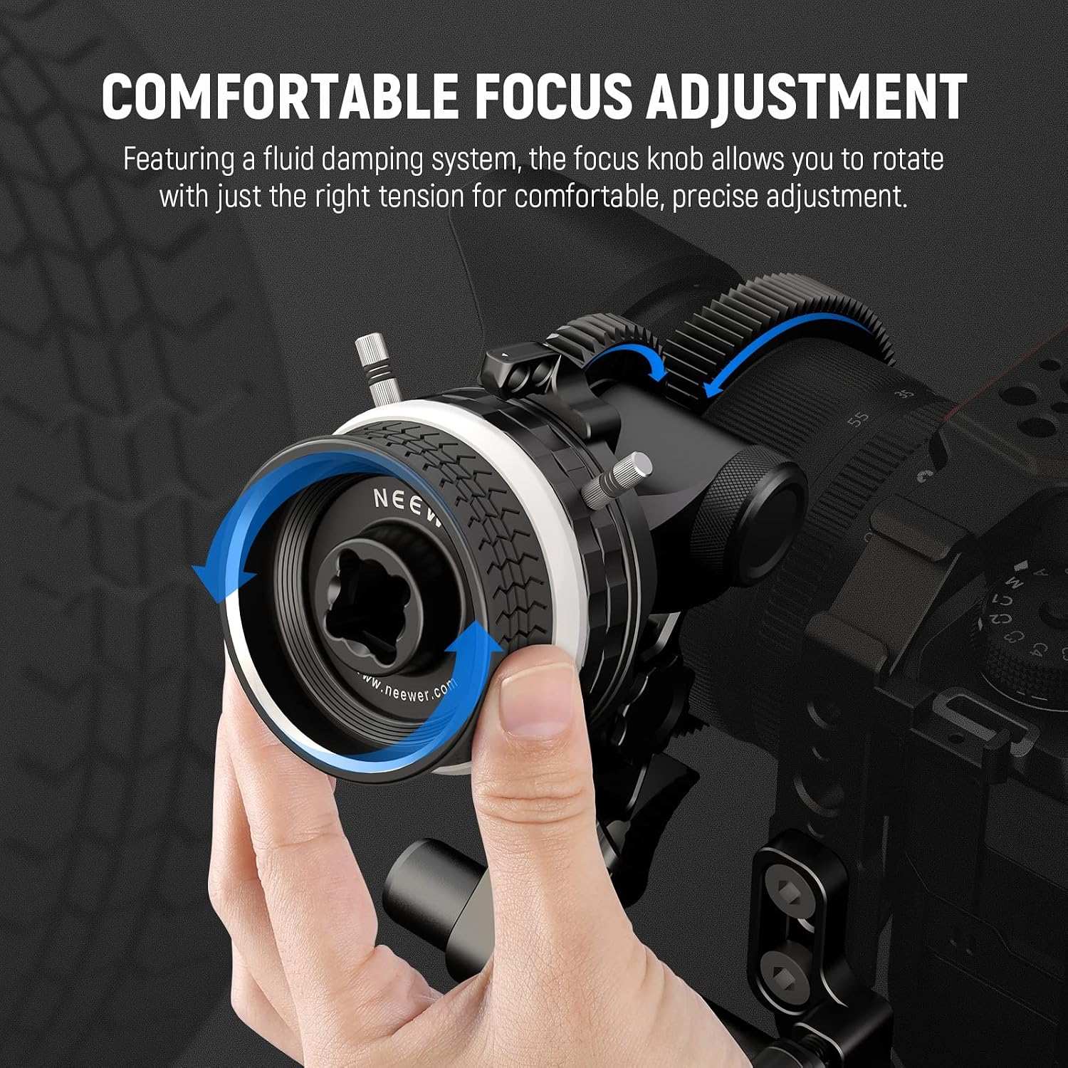 Thumbnail 3 de NEEWER PG003 Mini Follow Focus with A/B Stops — 15mm Rod, Lens Gear Ring, up to 114mm diameter