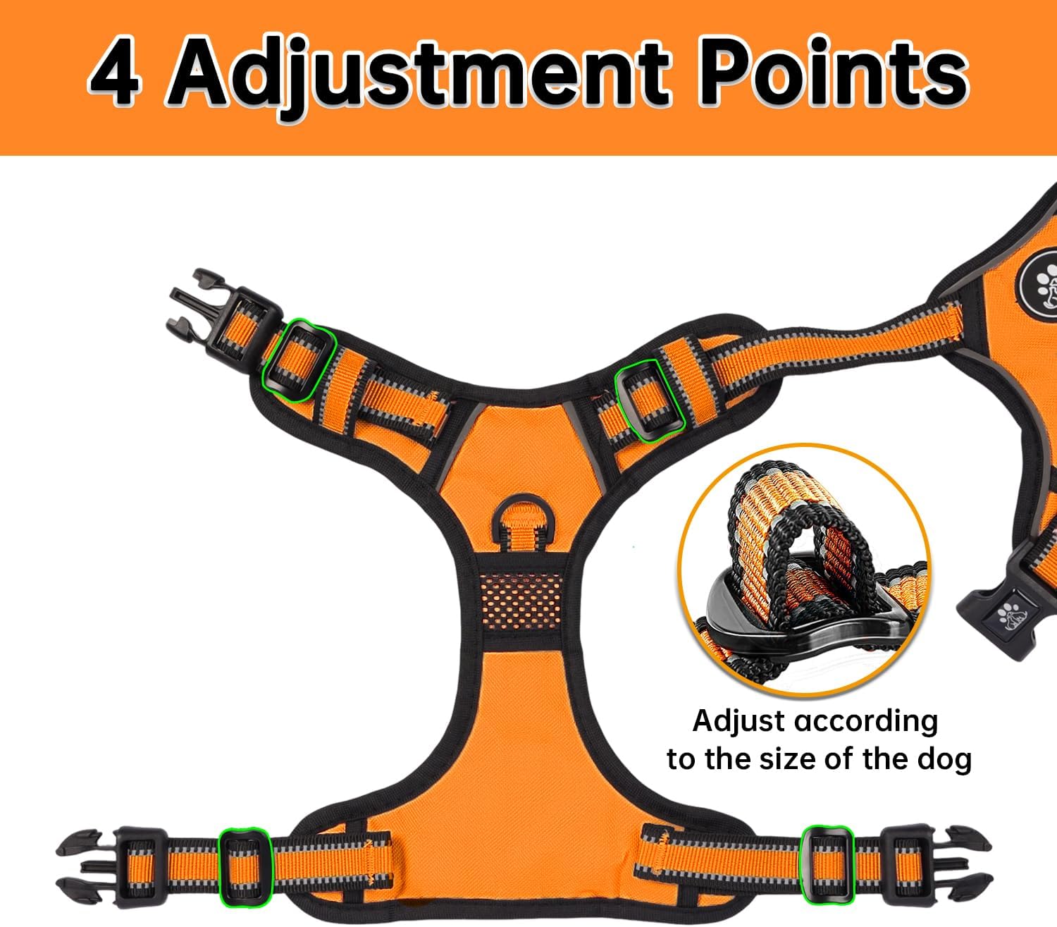 Detalle de NESTROAD Large Dog Vest Harness No Pull Adjustable Harness with Accessories (XL, Orange)