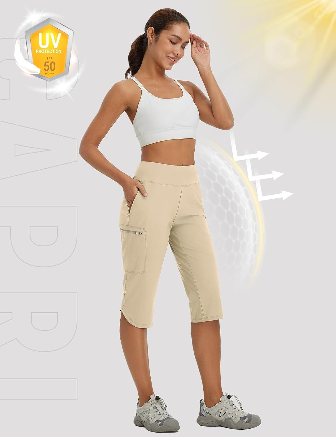 Detalle de baleaf Women's Cropped Hiking Trousers: Lightweight Quick-Dry Cargo Capris