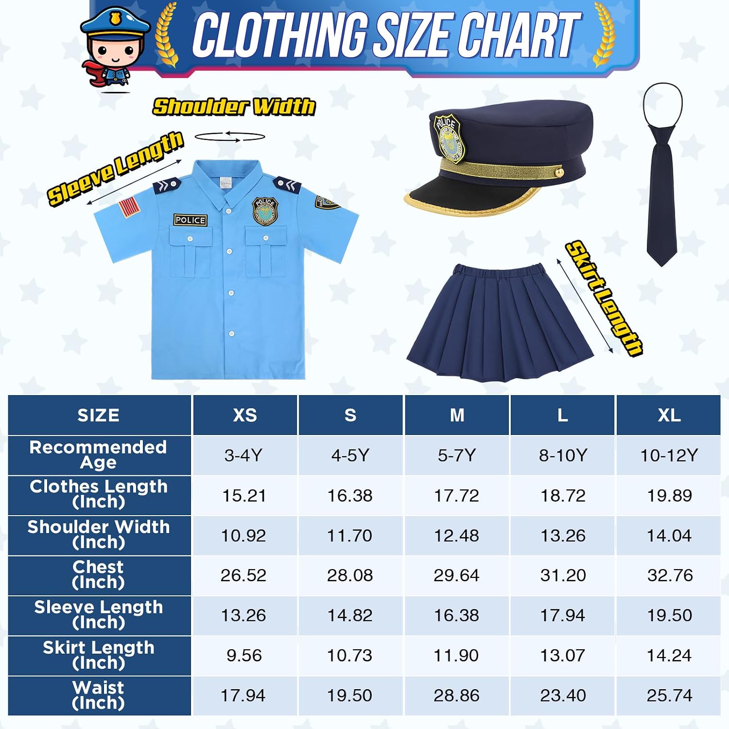 Detalle 2 de Loscola Police Officer Costume for Girls, Medium (5-7 Years), 13-Piece Set
