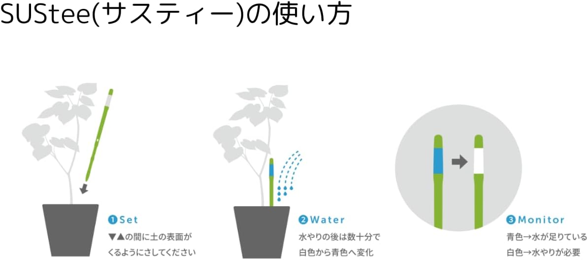 Detalle de Sustee 水やりチェッカー Lサイズ グリーン 5本パック|電池不要・色で水分状態を確認