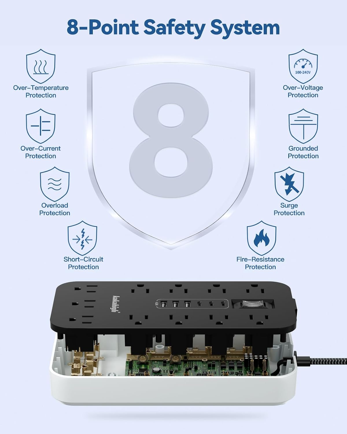 Detalle de kakahigh 808 Power Strip Surge Protector, 11 AC Outlets, 6 USB Ports