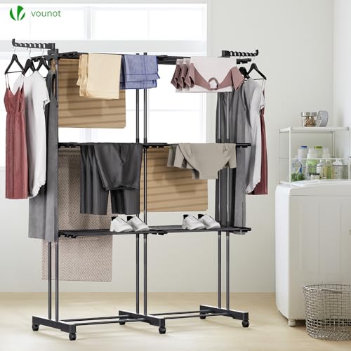 Detalle de VOUNOT Séchoir à Linge Extensible Grande Capacité – Tour de Séchage 3 Niveaux, Noir