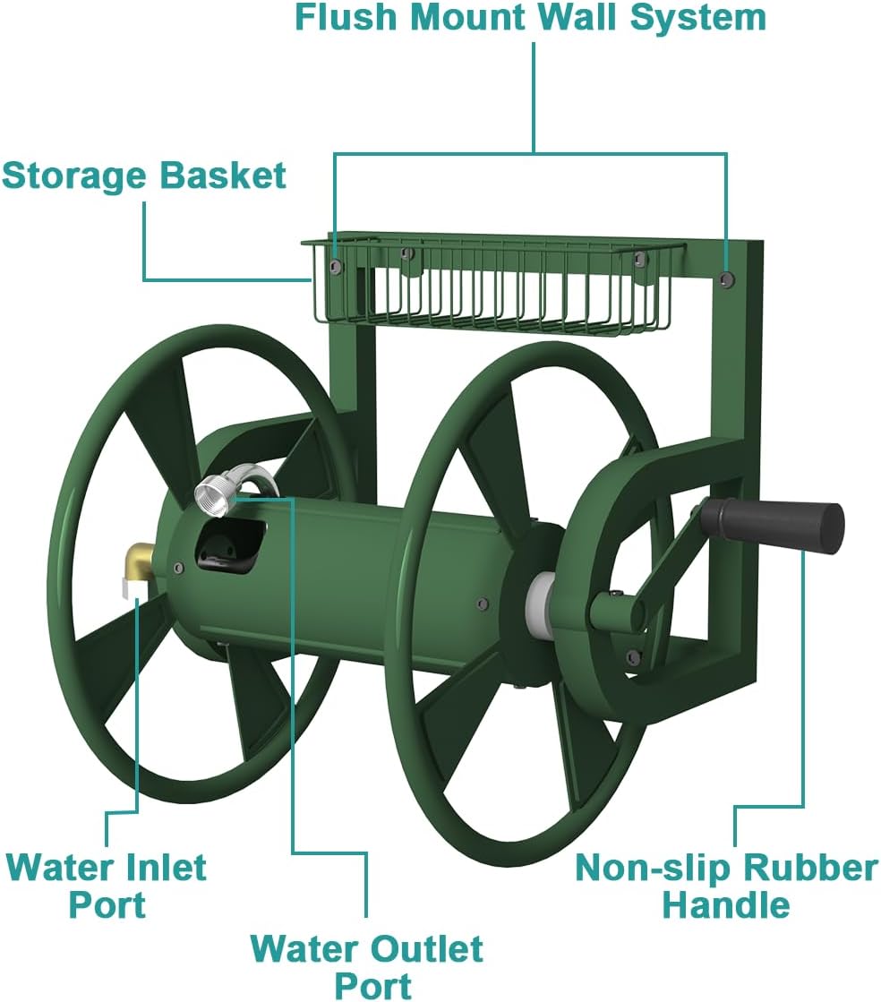 Detalle 1 de Artigarden AGN-WMHR-GRN Wall-Mounted Hose Reel, 125-Foot Capacity