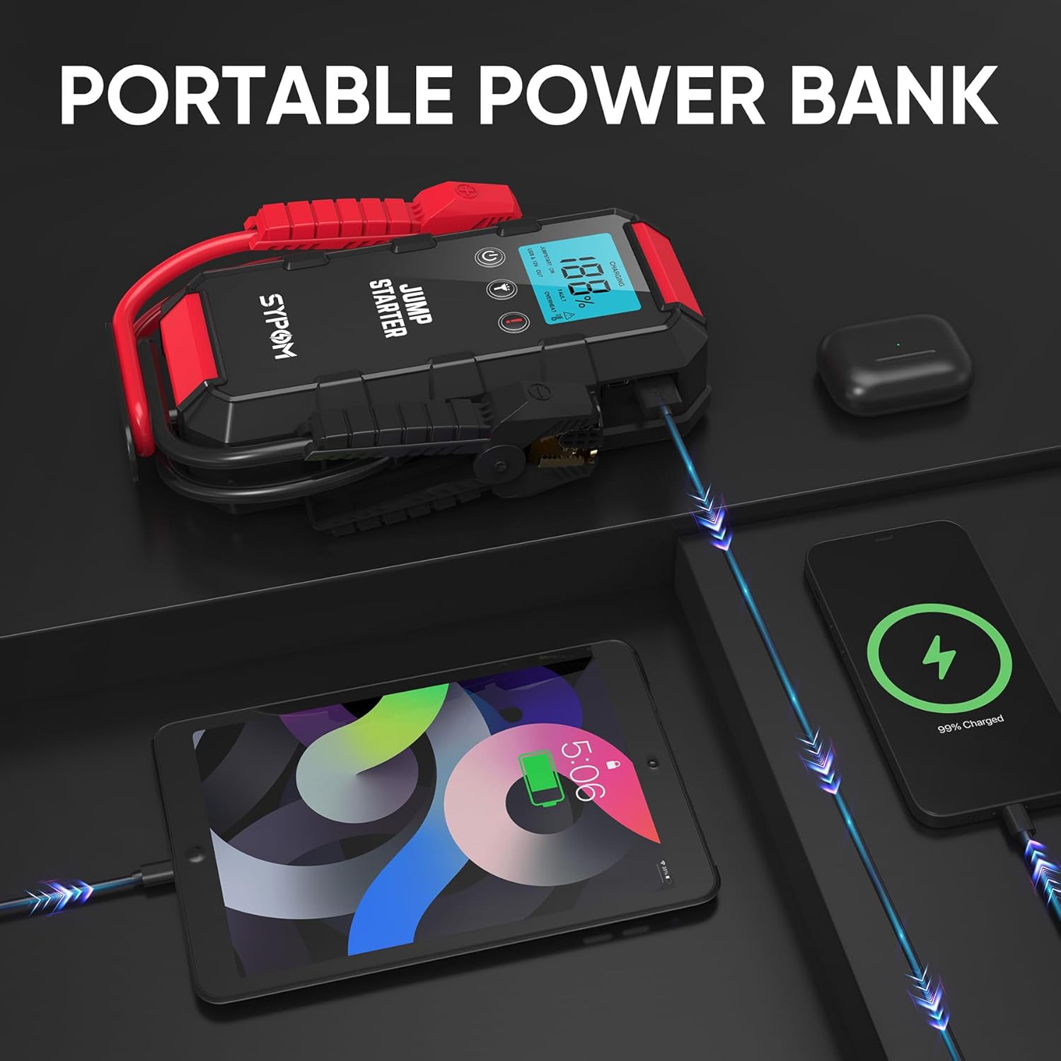Detalle de SYPOM Démarreur de batterie automatique 6000 A — Booster 4 en 1 (12 V)