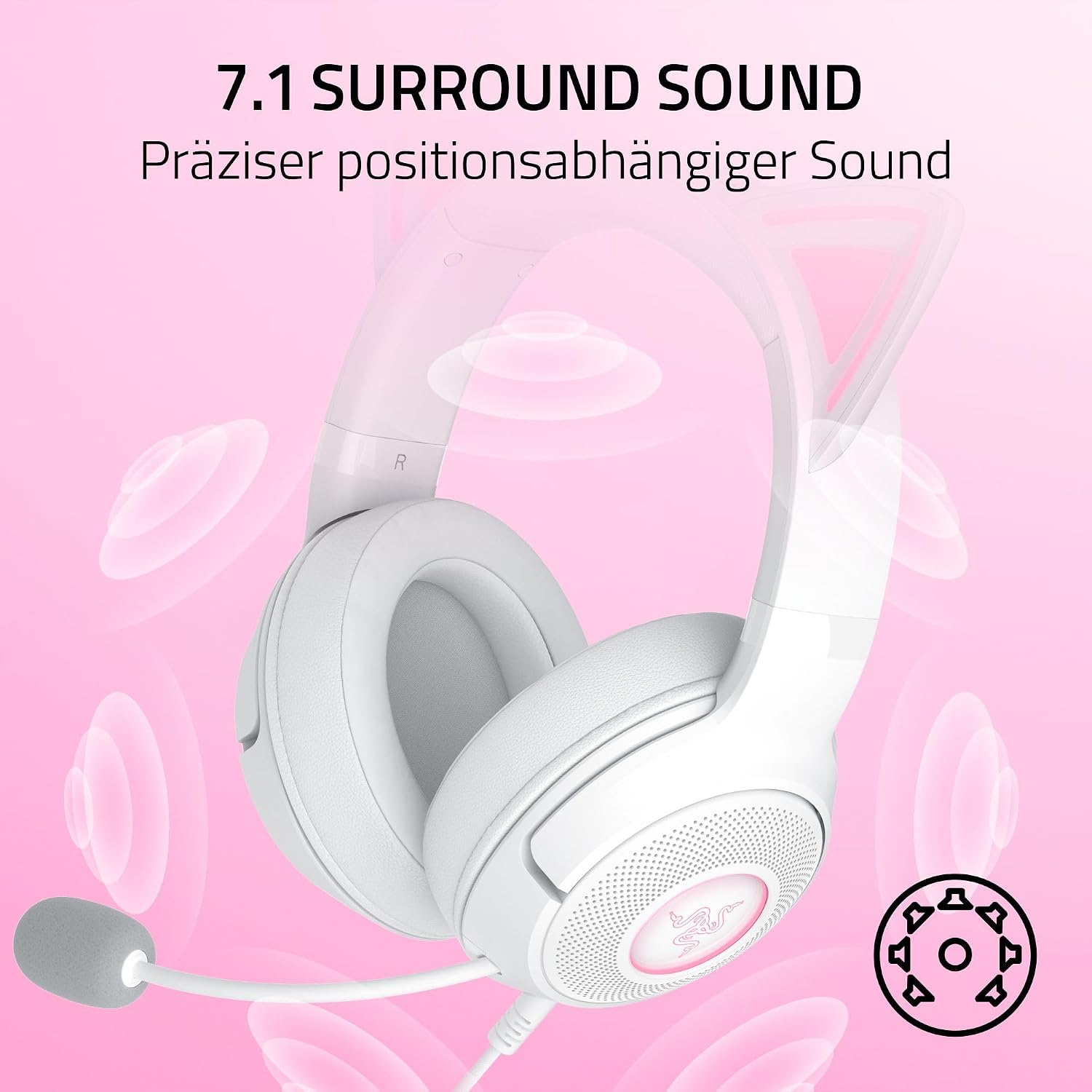 Detalle 2 de Razer Kraken Kitty V2 kabelgebundenes RGB-Gaming-Headset mit Kitty-Ohren, weiß