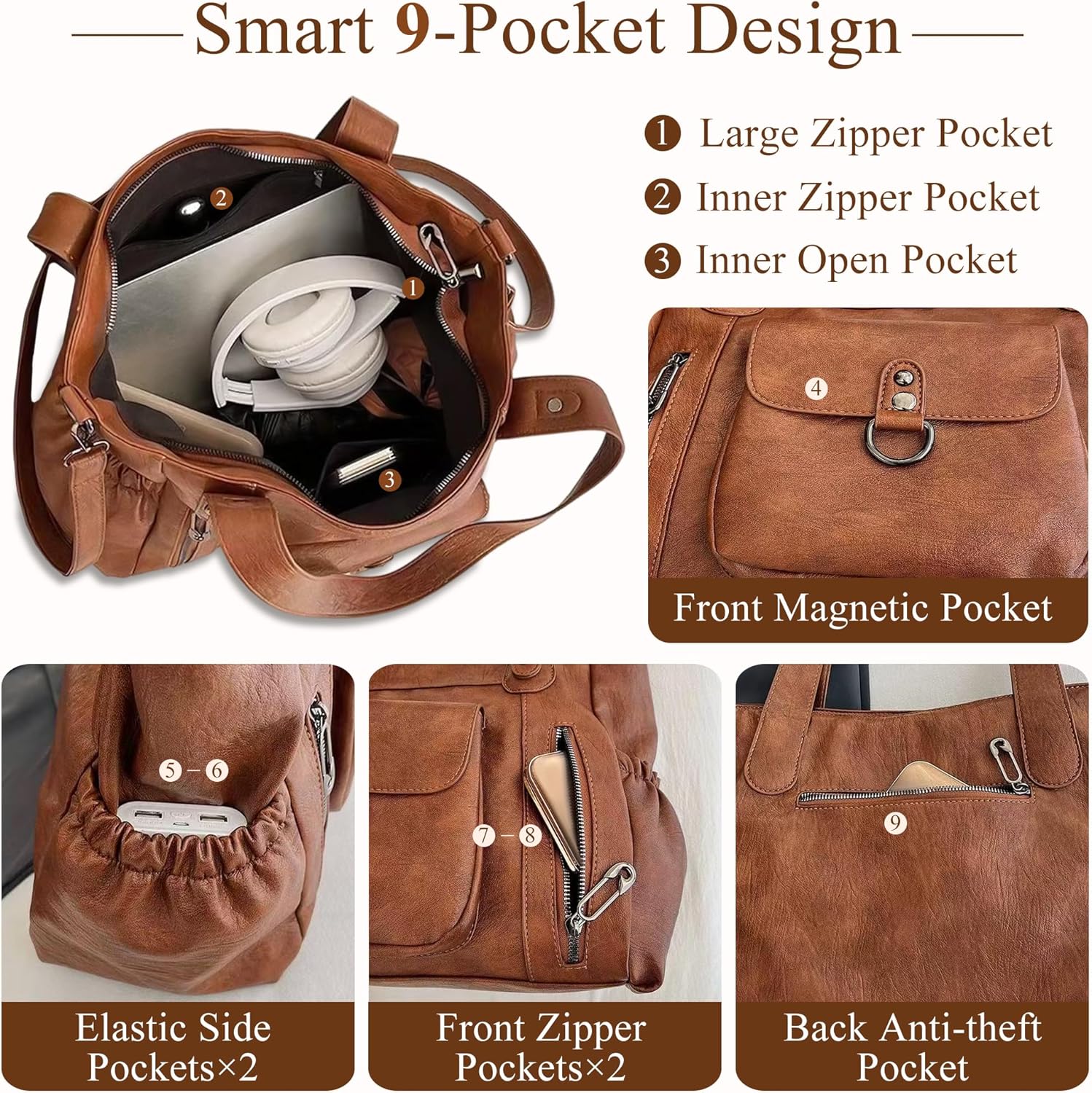 Detalle de Gluckstar Sac à Main Femme Grande Capacité – Cabas PU Imperméable et Vintage Chic